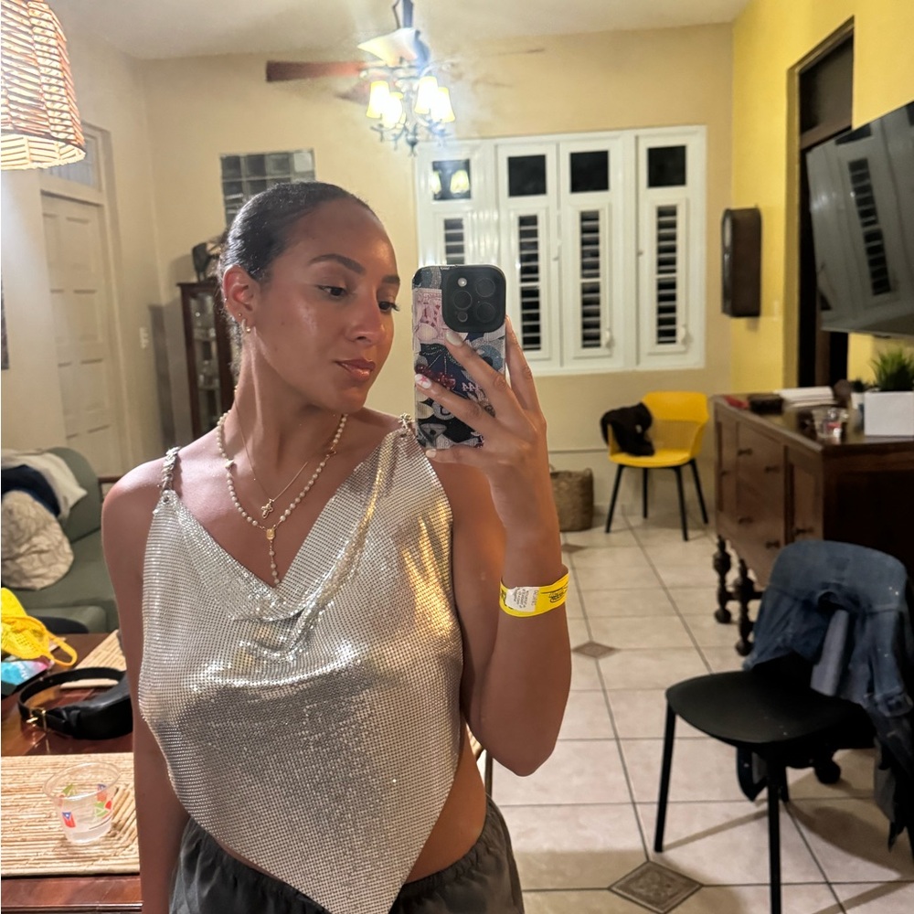 Silver Sequin Halter Top